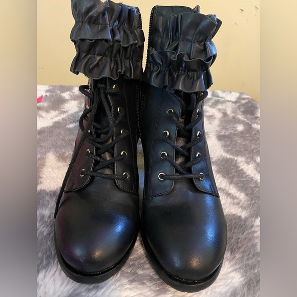 Betsy Johnson Black Heeled Booties with Ruffle - Picture 1 of 11